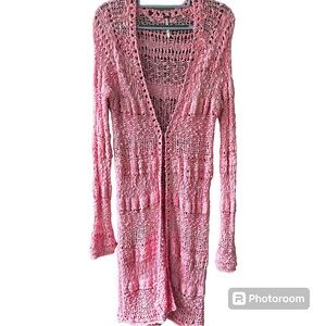Free People Ombré Crochet Cardi in Pink. Size Small.
